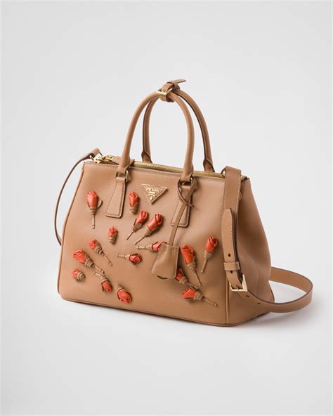 prada donna floral print|Large Prada Galleria Leather Bag With Floral Appliqués.